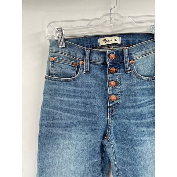 Madewell Cali Demi-Boot Medium Blue Distressed Denim Button-Fly Jeans Size 24 - Picture 5 of 9